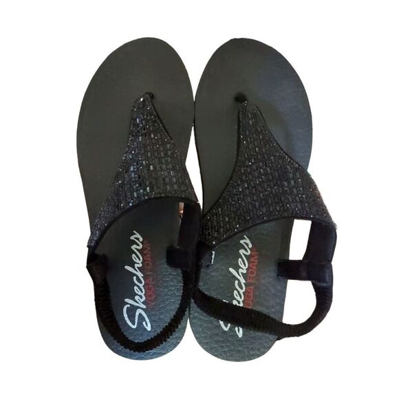 Skechers Shoes - Skechers Women Black Meditation Rock Crown Rhinestone Sandal Sz 10 Yoga Foam
